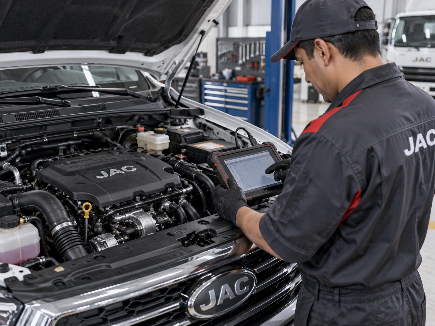 Motor de vehículo JAC durante diagnóstico especializado